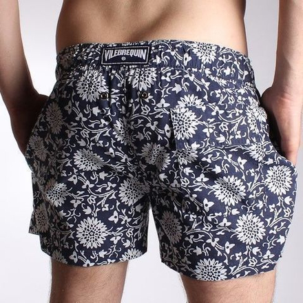 Мужские шорты пляжные темно-синие с цветами Vilebrequin Navy Shorts