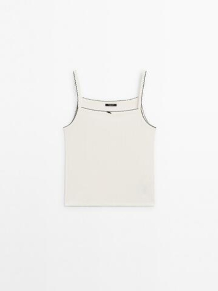 Massimo Dutti Трикотажный топ на бретелях, натуральный, кремовый