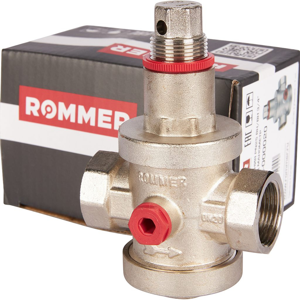 Регулятор давления поршневой ROMMER - 3/4" (ВР/ВР, PN25, Tmax 100°C, настройка 1-6 бар)