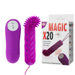 Лиловый вибратор MAGIC X20 с насадкой и пультом ДУ - 10 см. (Цвет: лиловый)