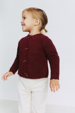 ZARA КАРДИГАН С БАРХАТНЫМИ БАНТАМИ, БУРГУНДИ