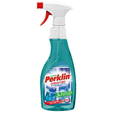 Средство для мытья стекол и зеркал спрей/пена с нашатырным спиртом 500 мл, PERKLIN (ПЕРКЛИН) SUPER, распылитель, 700632