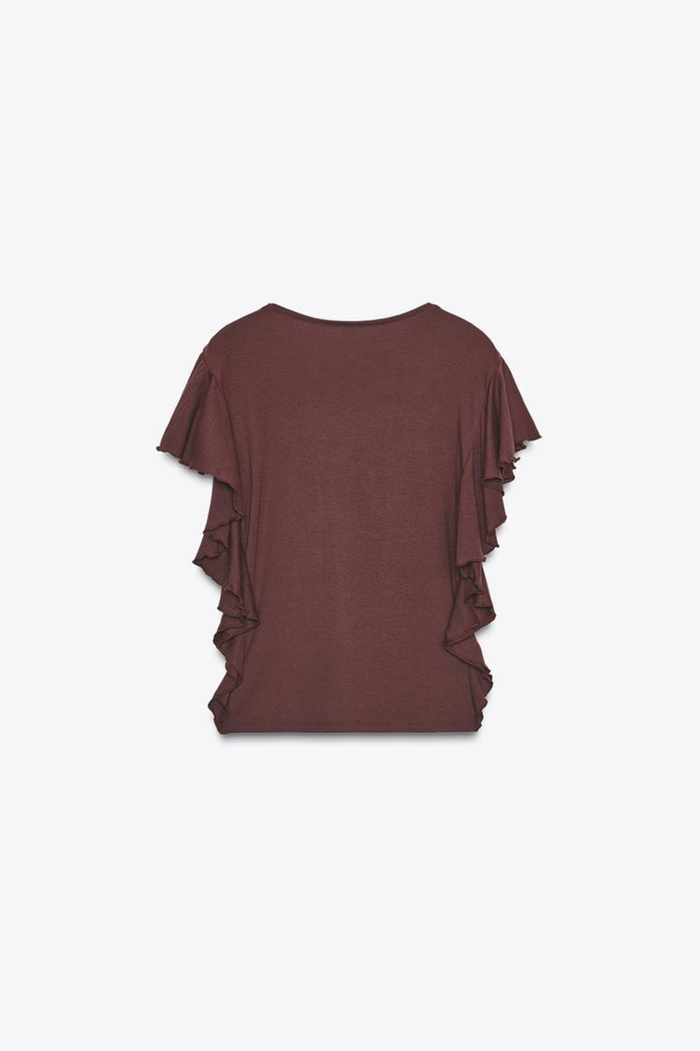 ZARA ФУТБОЛКА С РУКАВАМИ-ВОЛАНАМИ, КОРИЧНЕВЫЙ