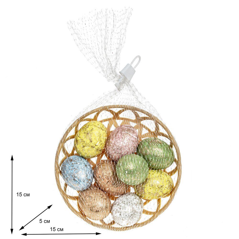 GAEM Набор из 9-ти изделий декоративных "Яйцо пасхальное" (3*4) в корзинке, L15 W15 H5 см