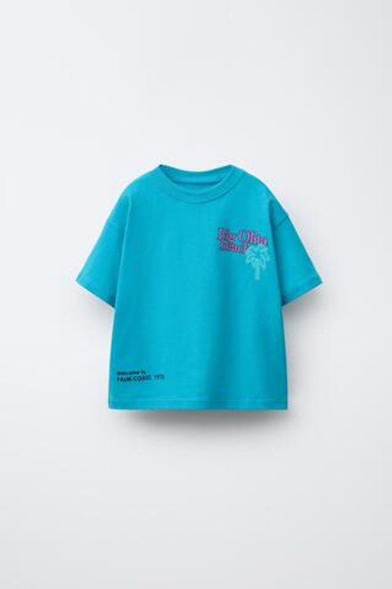 ZARA ФУТБОЛКА С НАДПИСЬЮ, ЯРКО-СИНИЙ