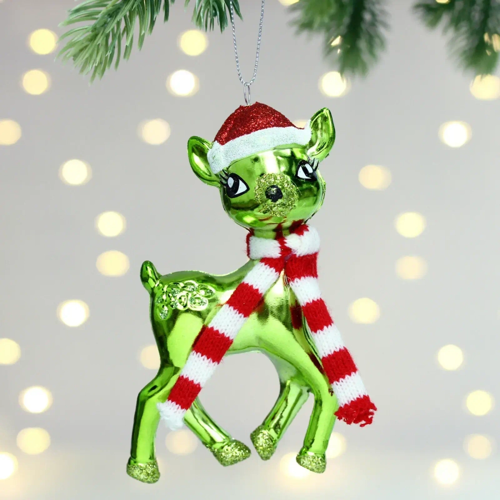 Елочная игрушка «Оленёнок в шапочке» 7*4*13 см, Салатовый