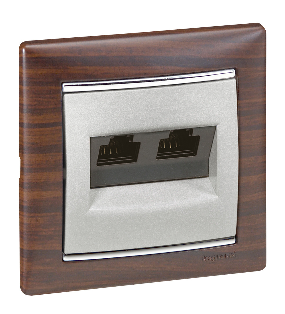 Розетка компьютерная двойная RJ45 категория 5e UTP монтаж на винтах - алюминий Valena Classic LEGRAND