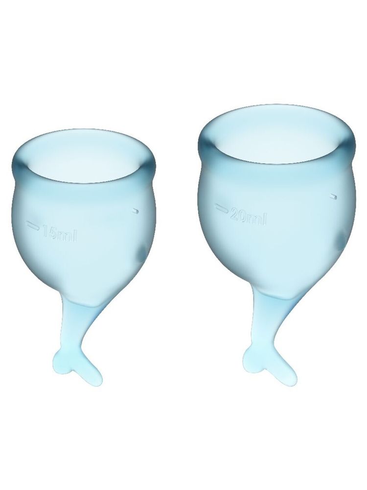 Набор менструальных чаш 2 шт, 15 и 20 мл Feel Secure Menstrual Cup Light Blue с хвостиком