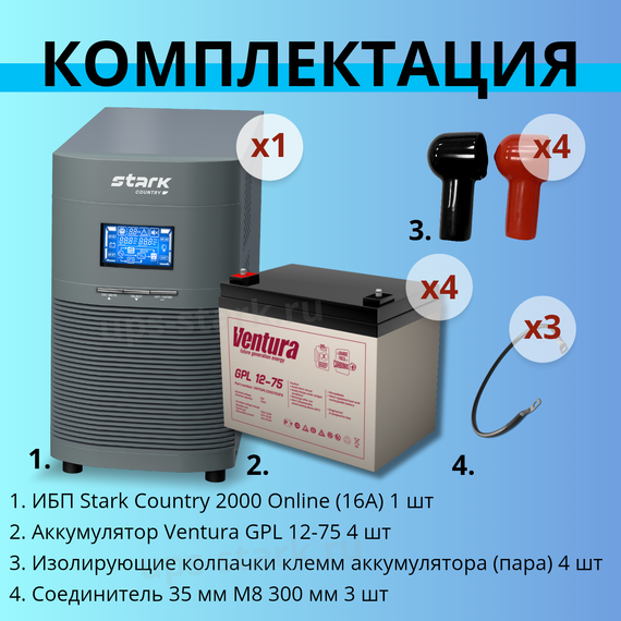 Комплект ИБП SC 2000 online + GPL 12-75 х 4 шт.