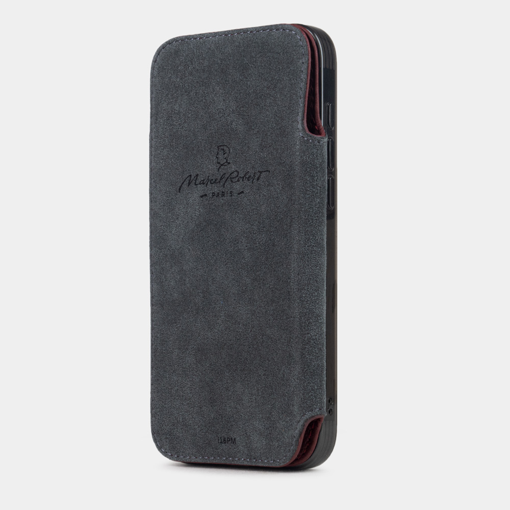 Чехол-книжка кожаная для iPhone 17 Air, теленок бордового цвета