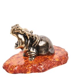 Народные промыслы AM- 790 Фигурка «Гиппопотам» (латунь, янтарь)