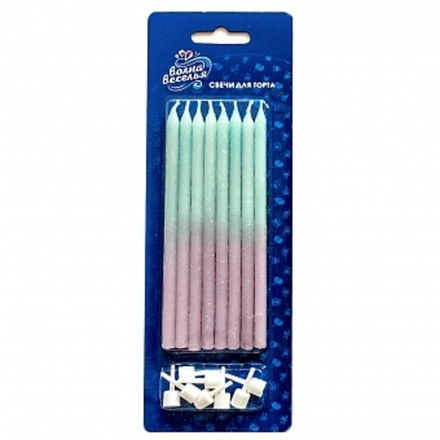 Свечи Фантазия Бирюзовый/Сиреневый Градиент с блестками 12 см. 8 шт. с держат.