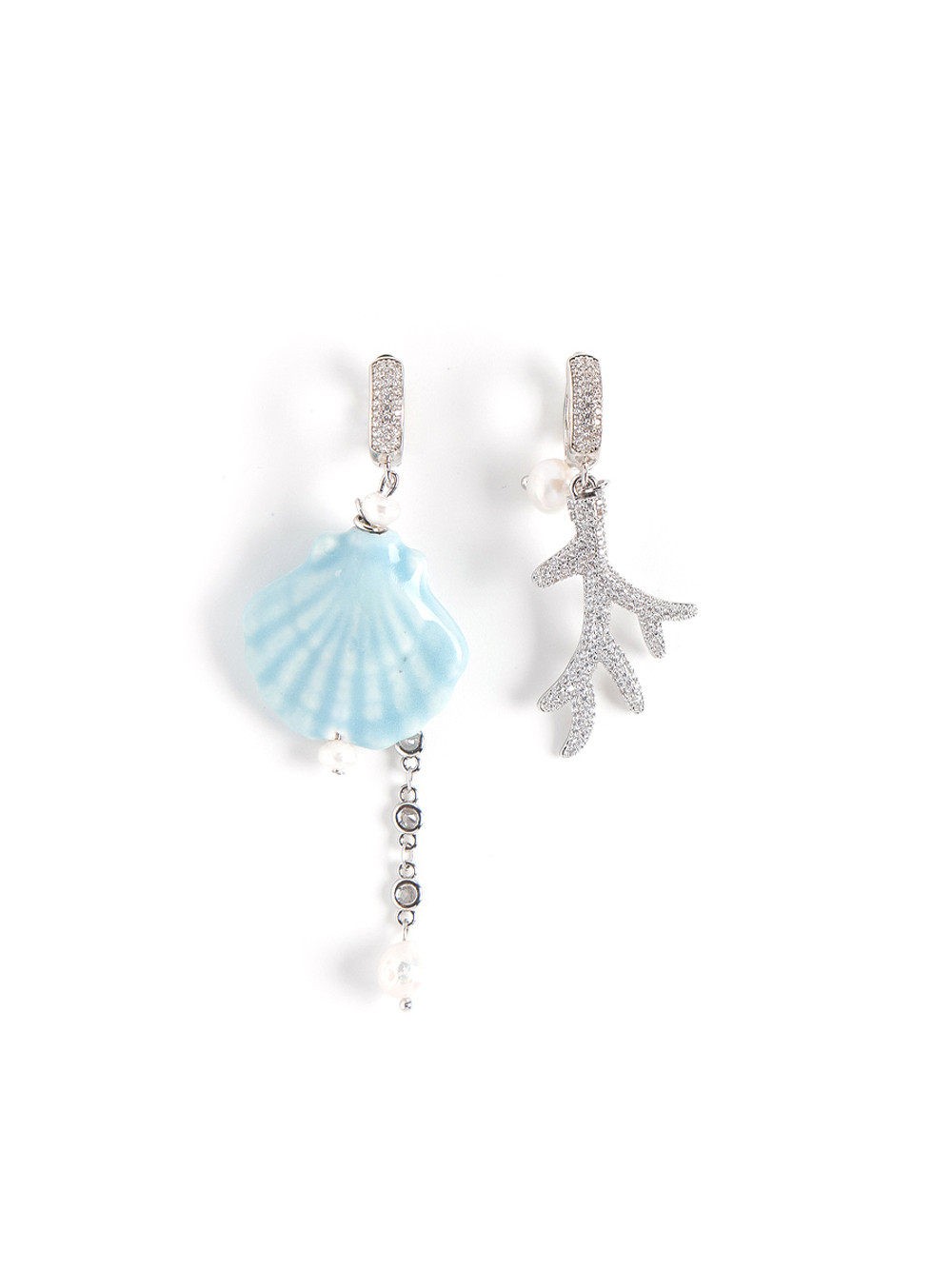 Серьги "Сeramics shell blue coral " Silver