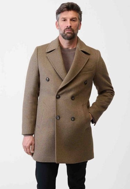 Мужское пальто двубортное (коричневое) Т30