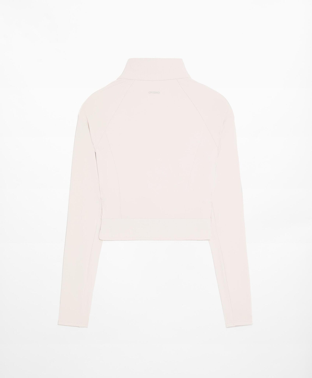 Oysho Короткий лонгслив Comfortlux из ткани в рубчик с застежкой-молнией, каменный