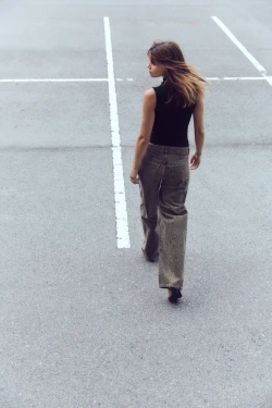 ZARA ТОП ИЗ ХЛОПКА МОДАЛА, ЧЕРНЫЙ