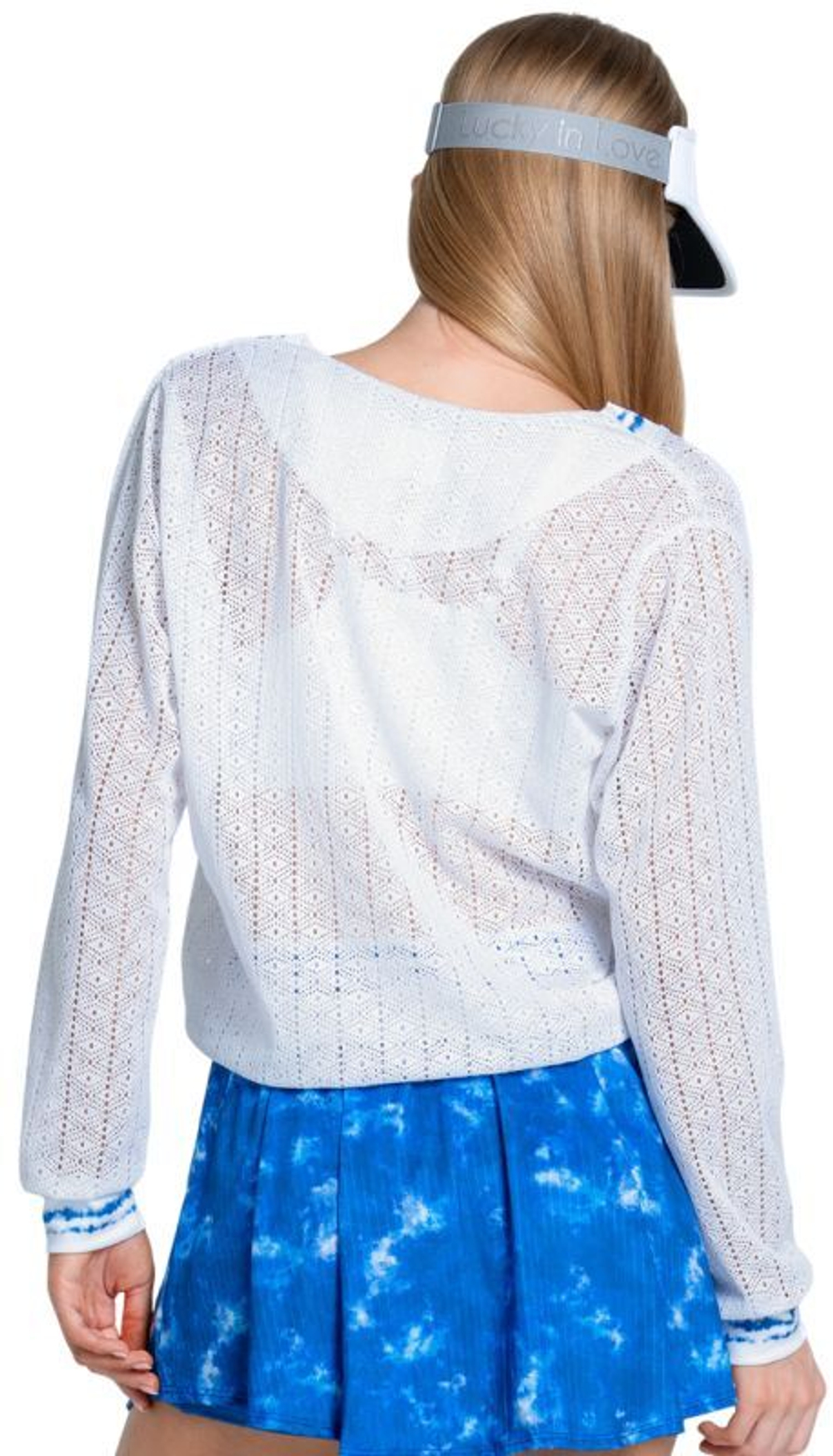 Женская теннисная футболка с длинным рукавом Lucky in Love Shibori Stripe Lace - белая