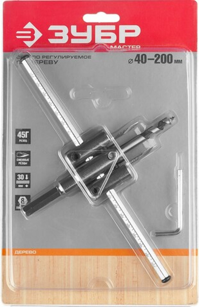 ЗУБР d 30-200 мм, глубина реза 30 мм, регулируемое сверло по дереву (29440-200)