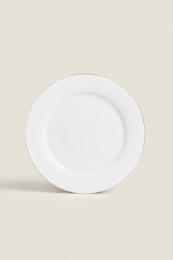 ZARA HOME ТАРЕЛКА ИЗ КОСТЯНОГО ФАРФОРА С КОНТРАСТНОЙ КРОМКОЙ, СЕРЕБРО