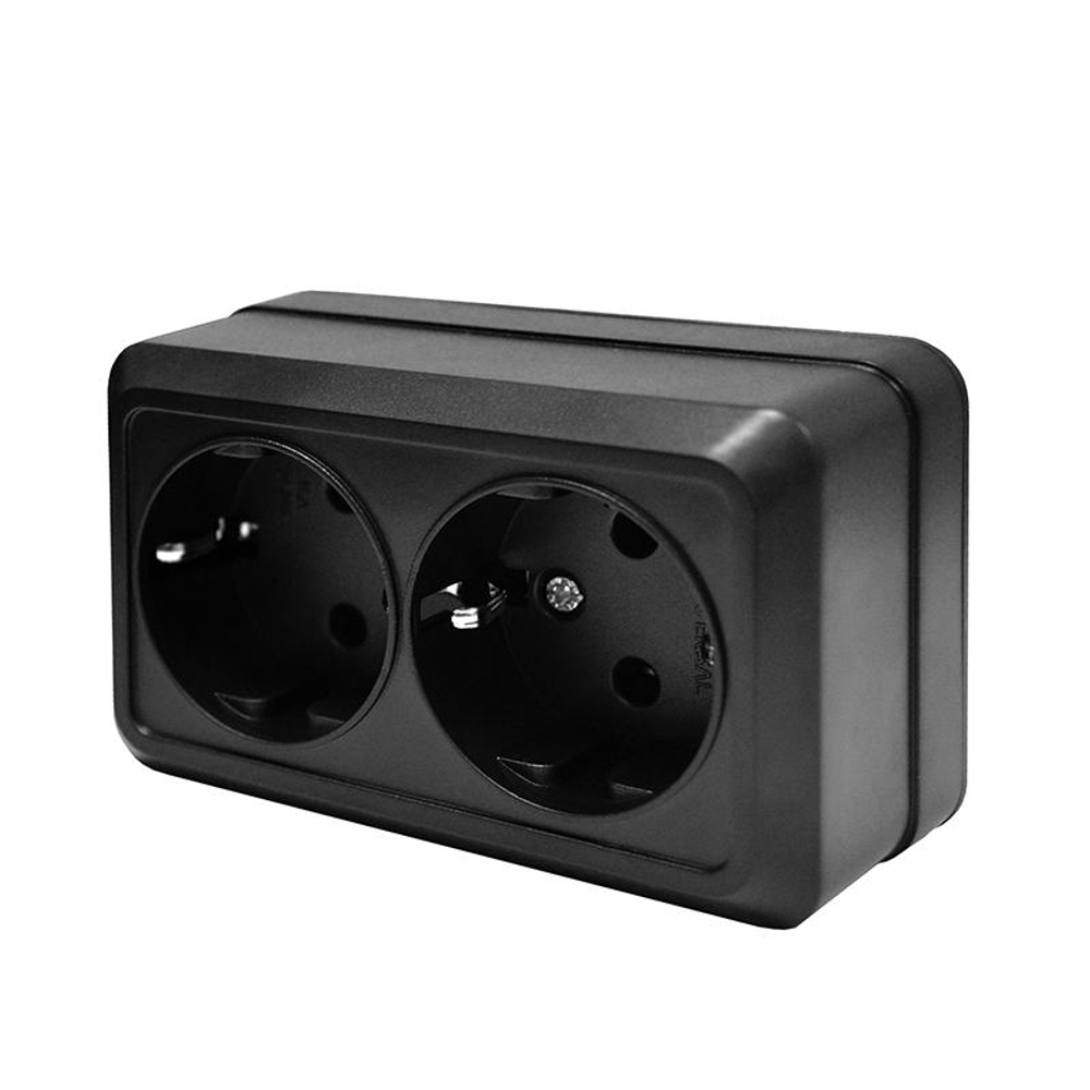 Розетка 2-м ОП Олимп 16А IP20 с заземл. черн. Universal 2216