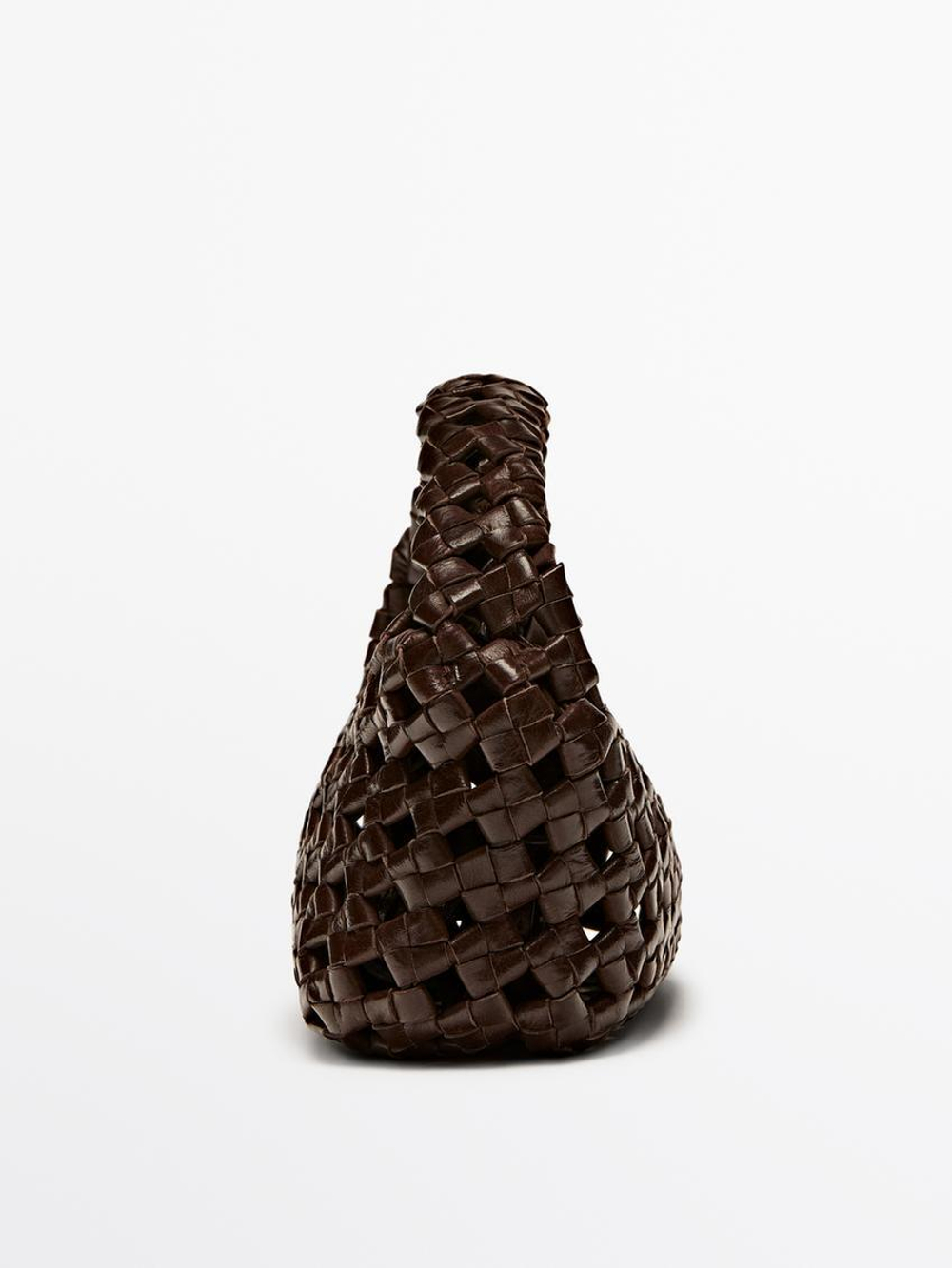 Massimo Dutti Плетеная мини-сумка из кожи наппа, коричневый