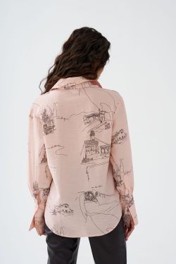 Рубашка из жатой вискозы пудрового цвета