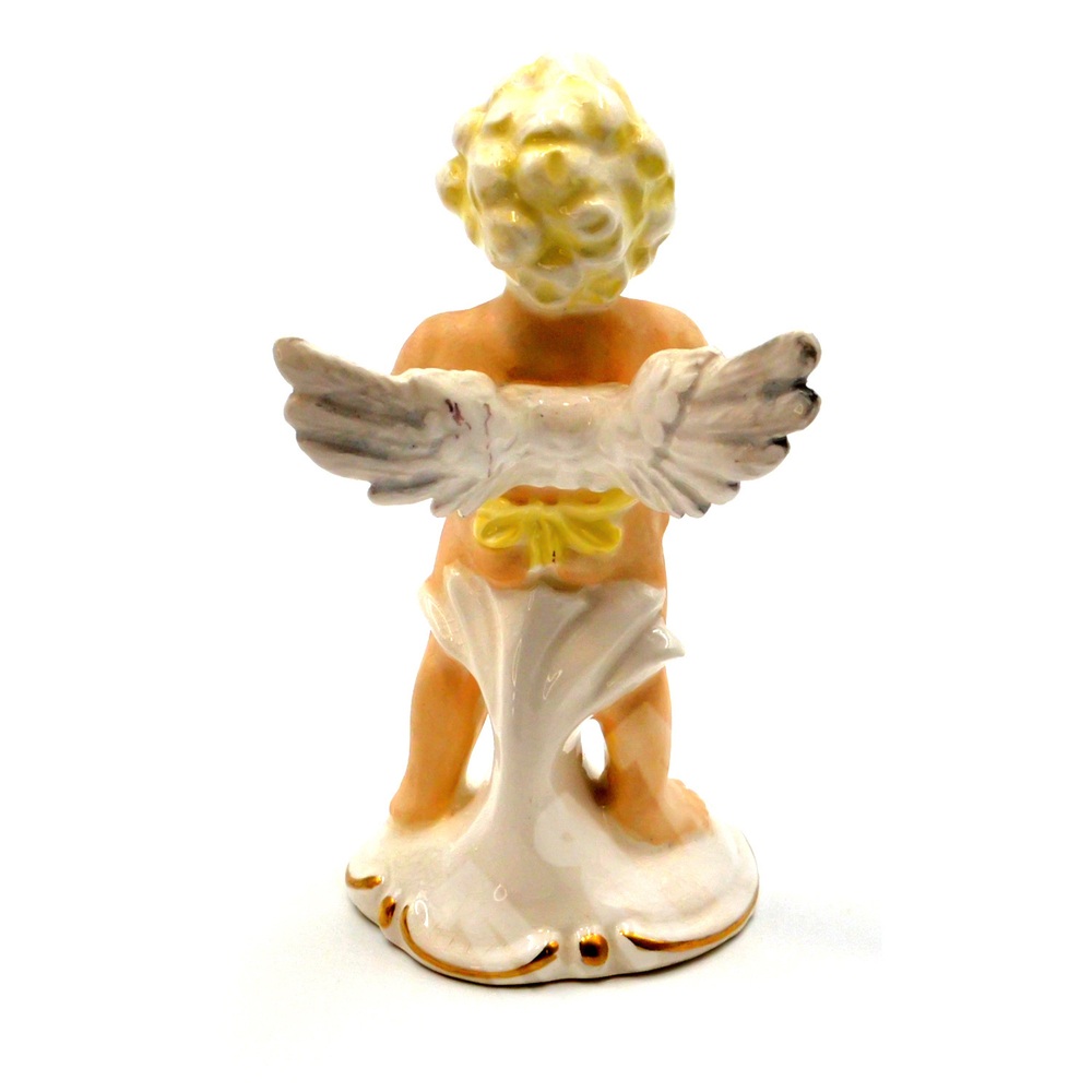 [Коллекционная статуэтка] Путти с барабаном. Фарфор, глазурь, роспись, позолота. Германия.