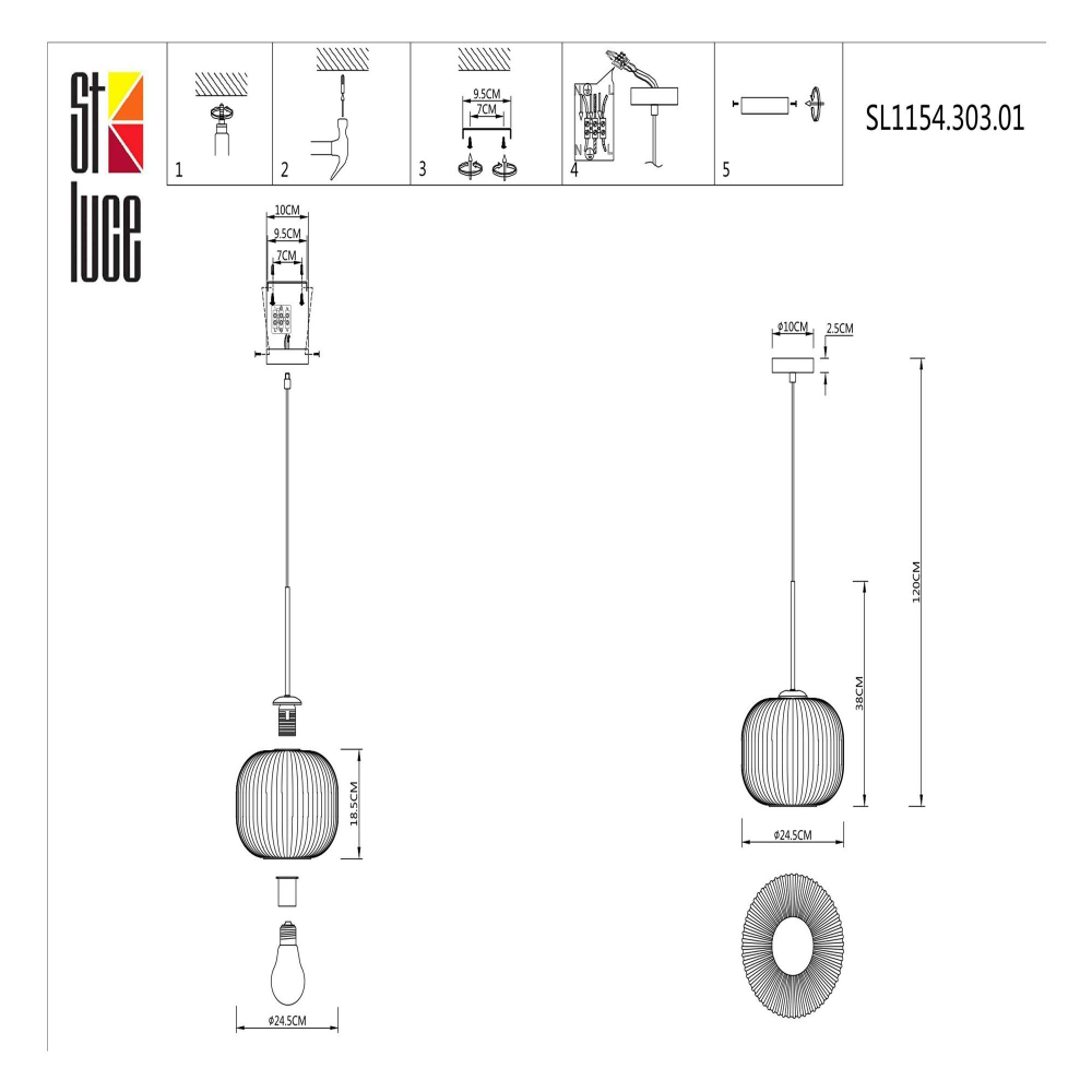 SL1154.303.01 Подвес ST-Luce Латунь/Дымчатый E27 1*60W