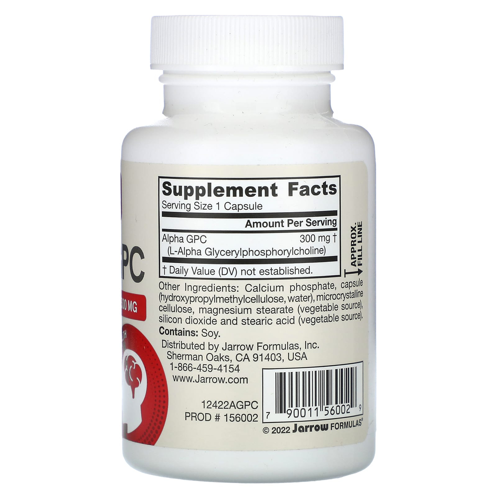 Jarrow Formulas, Alpha GPC, 300 мг, 60 растительных капсул