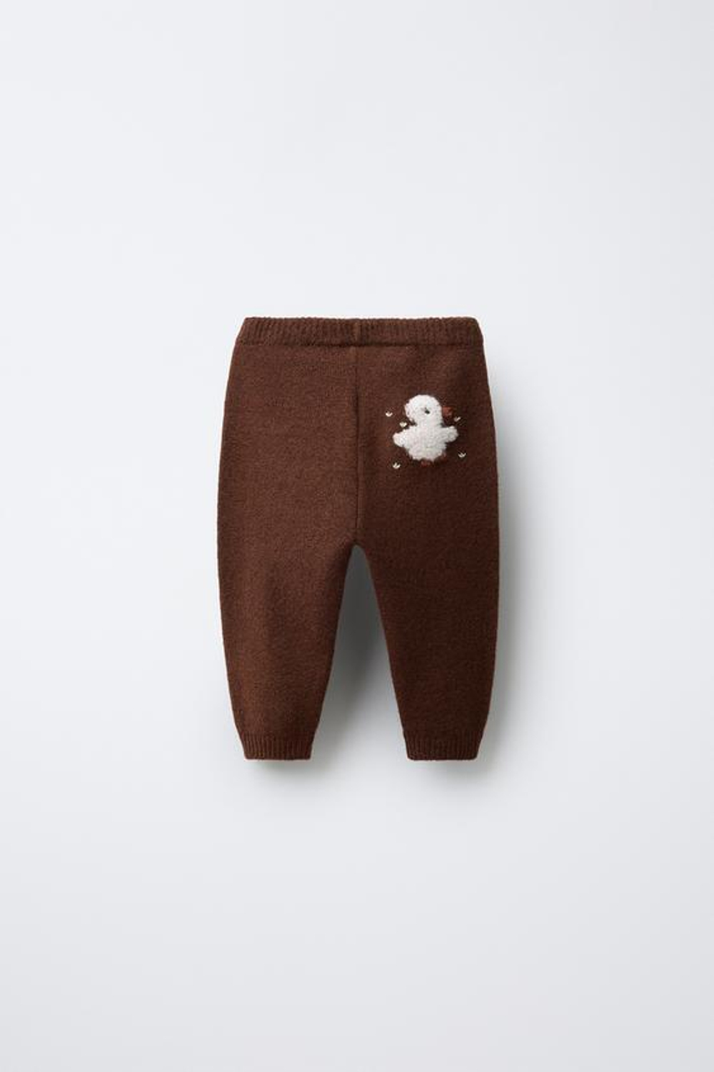 ZARA ТРИКОТАЖНЫЕ БРЮКИ-ДЖОГГЕРЫ С ВЫШИТЫМ УТЕНКОМ, КОРИЧНЕВЫЙ