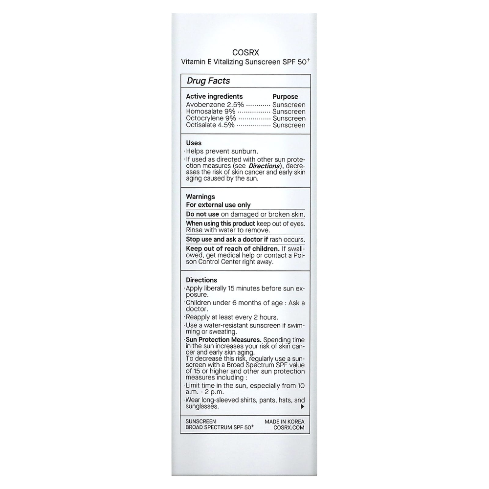 CosRx, Vitamin E, Vitalizing Sunscreen, SPF 50+, 1.69 fl oz (50 ml)