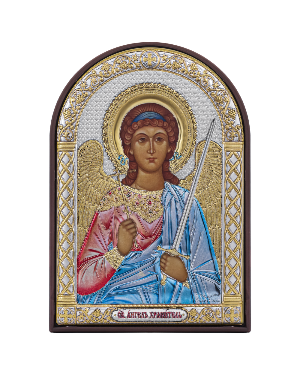 Ангел хранитель, икона арочная, пластик коричневый, эмаль 80х115