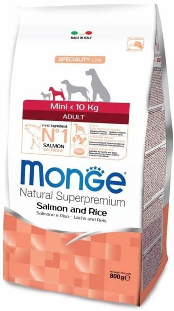 Monge Dog Speciality Mini корм для взрослых собак мелких пород лосось с рисом 800г