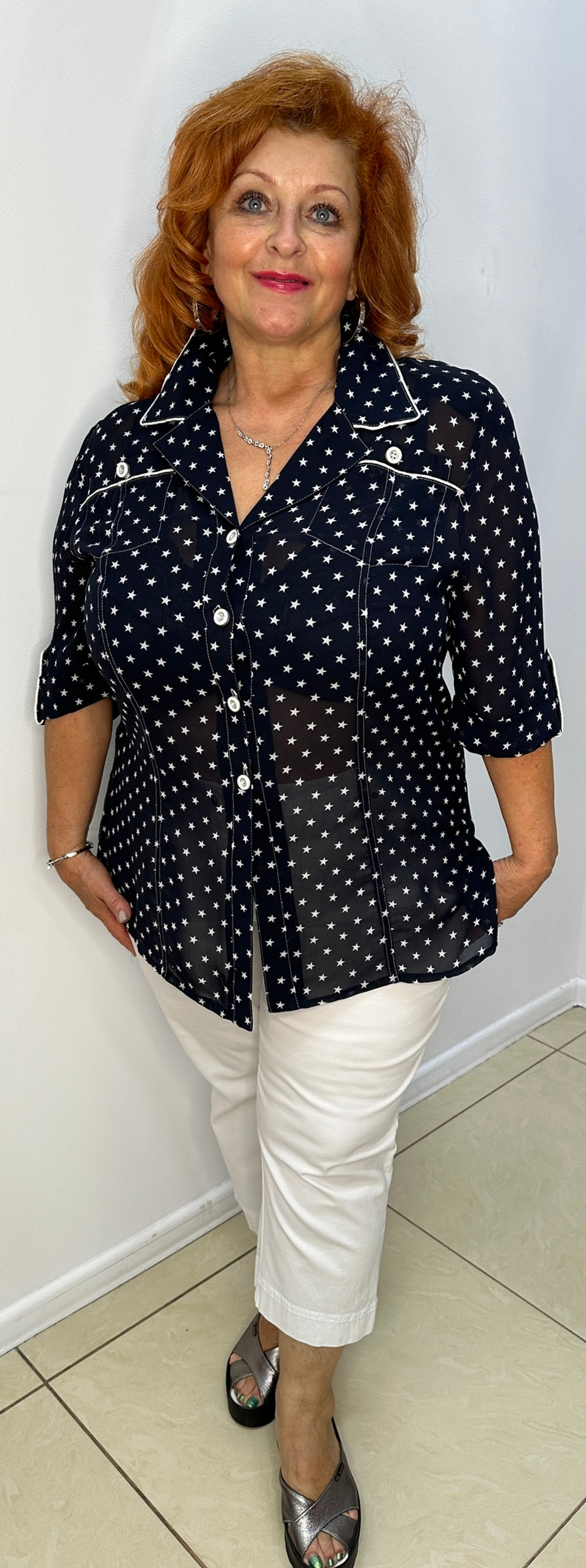 Темно-синий блузон в белых звездочках