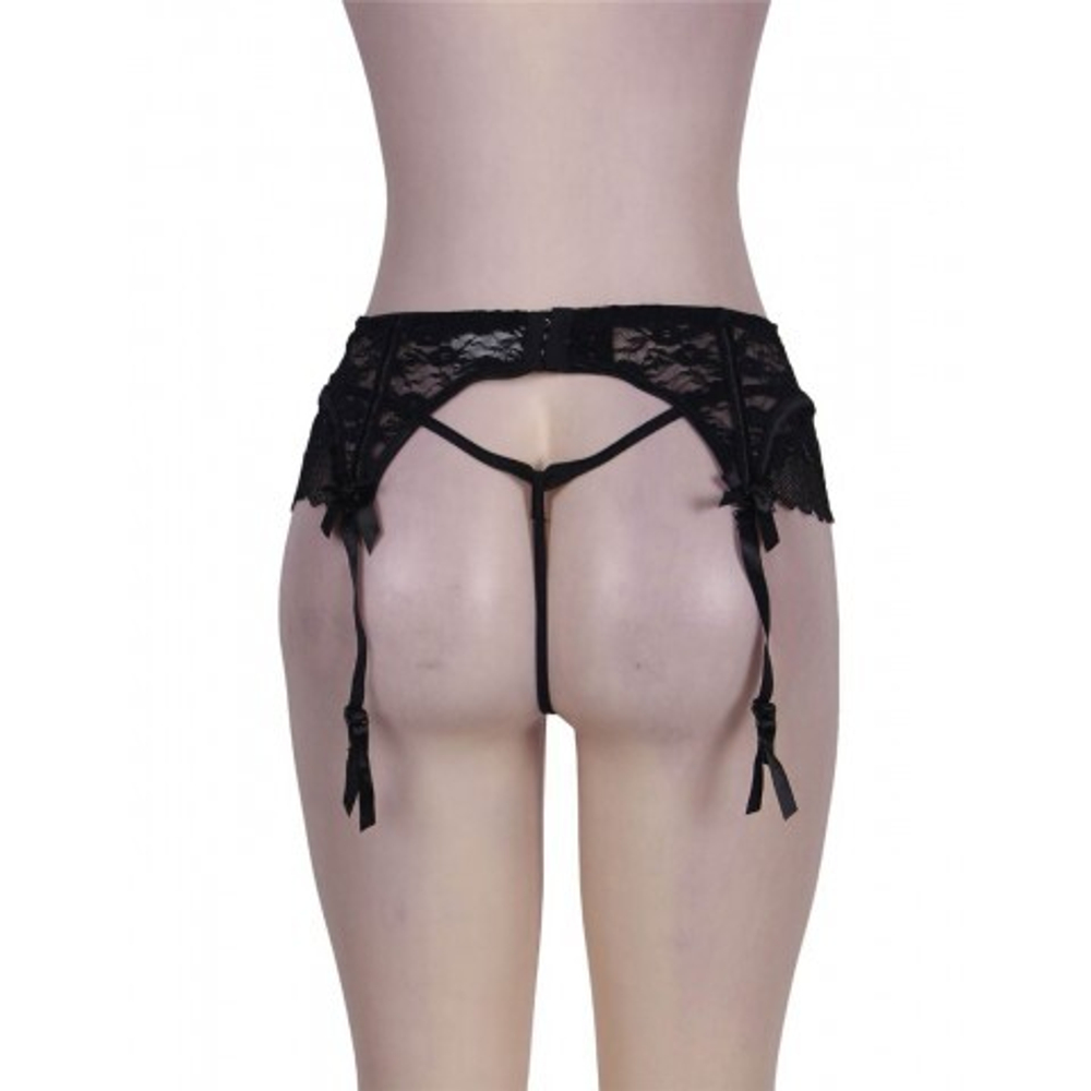 Кружевной пояс для чулок + стринги черные Sexy Lace (размер XS-S)