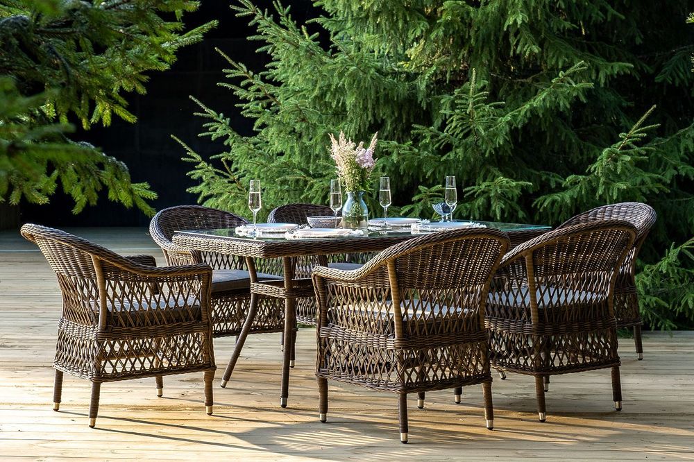 "Амароне" обеденная группа из искусственного ротанга на 6 персон, цвет коричневый