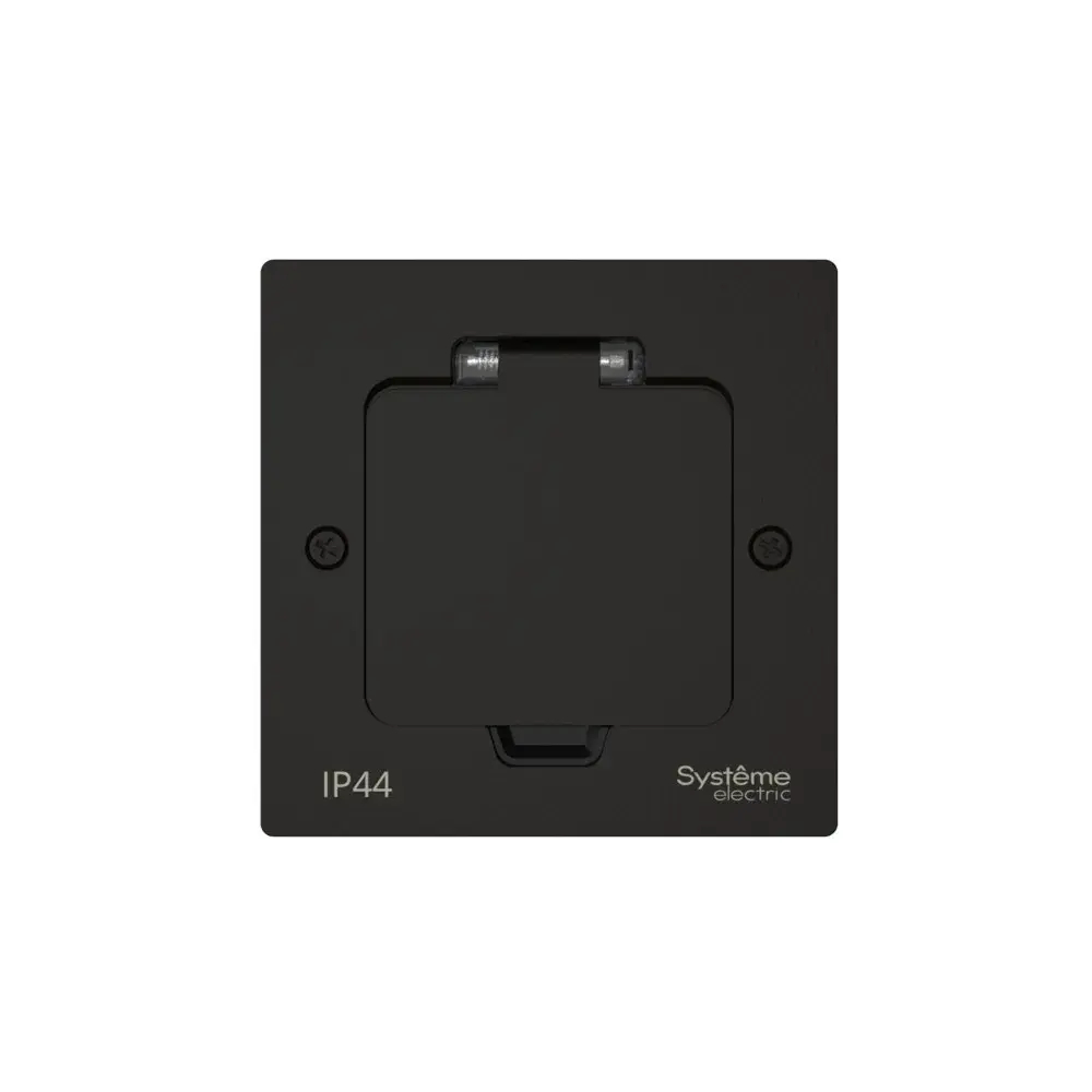MultiDesk Лючок с розеткой 2К+З, 16А/250В, IP44 с монтажной коробкой для стены, фальшпола, стола Чёр