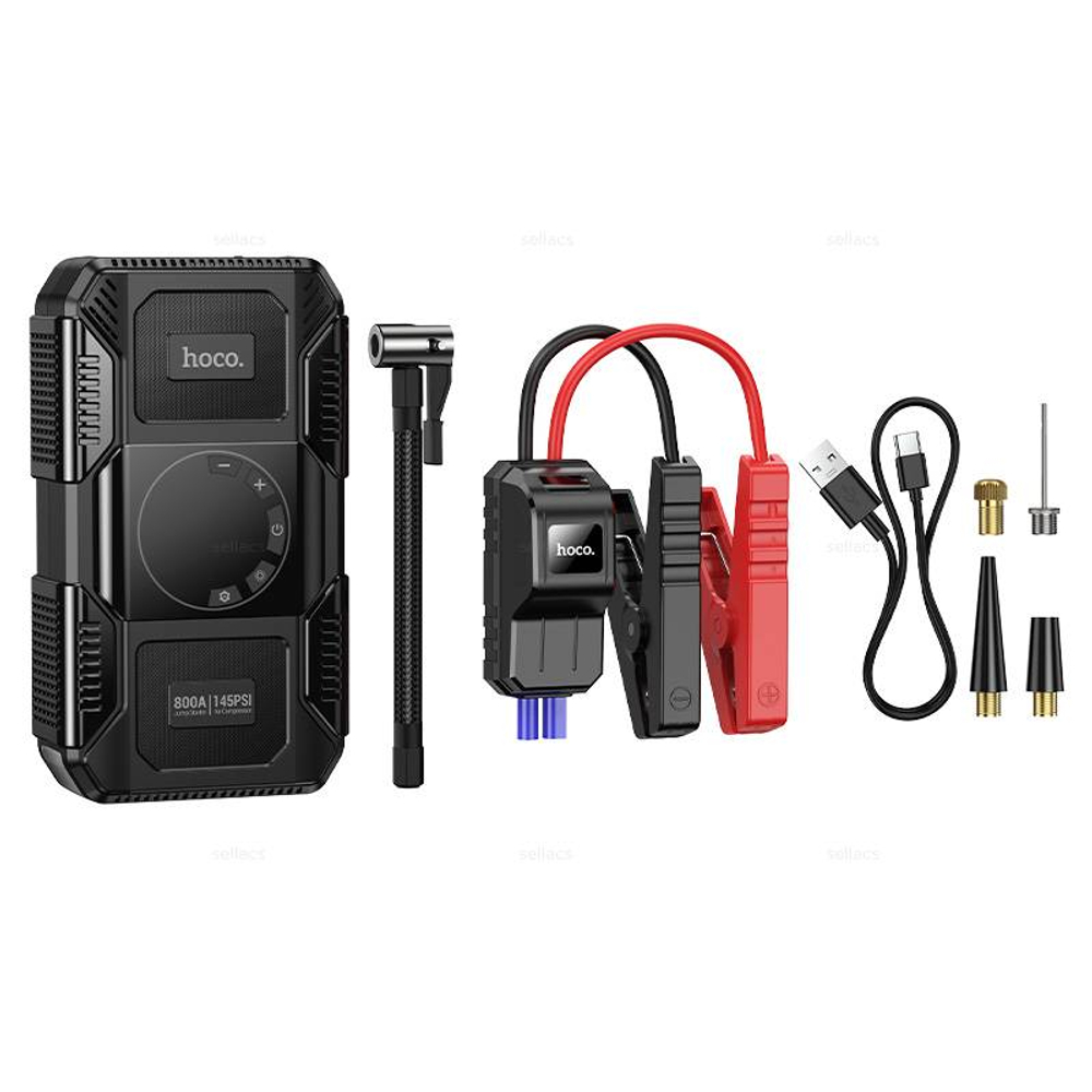 Hoco QS6 Clever смарт насос+портативный аккумулятор для запуска авто (8000mAh) (black) (Краснодар склад)