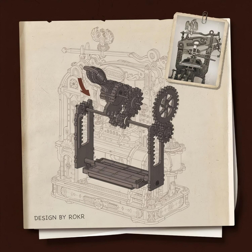 Деревянный конструктор механический печатный станок LK602 (ROKR)