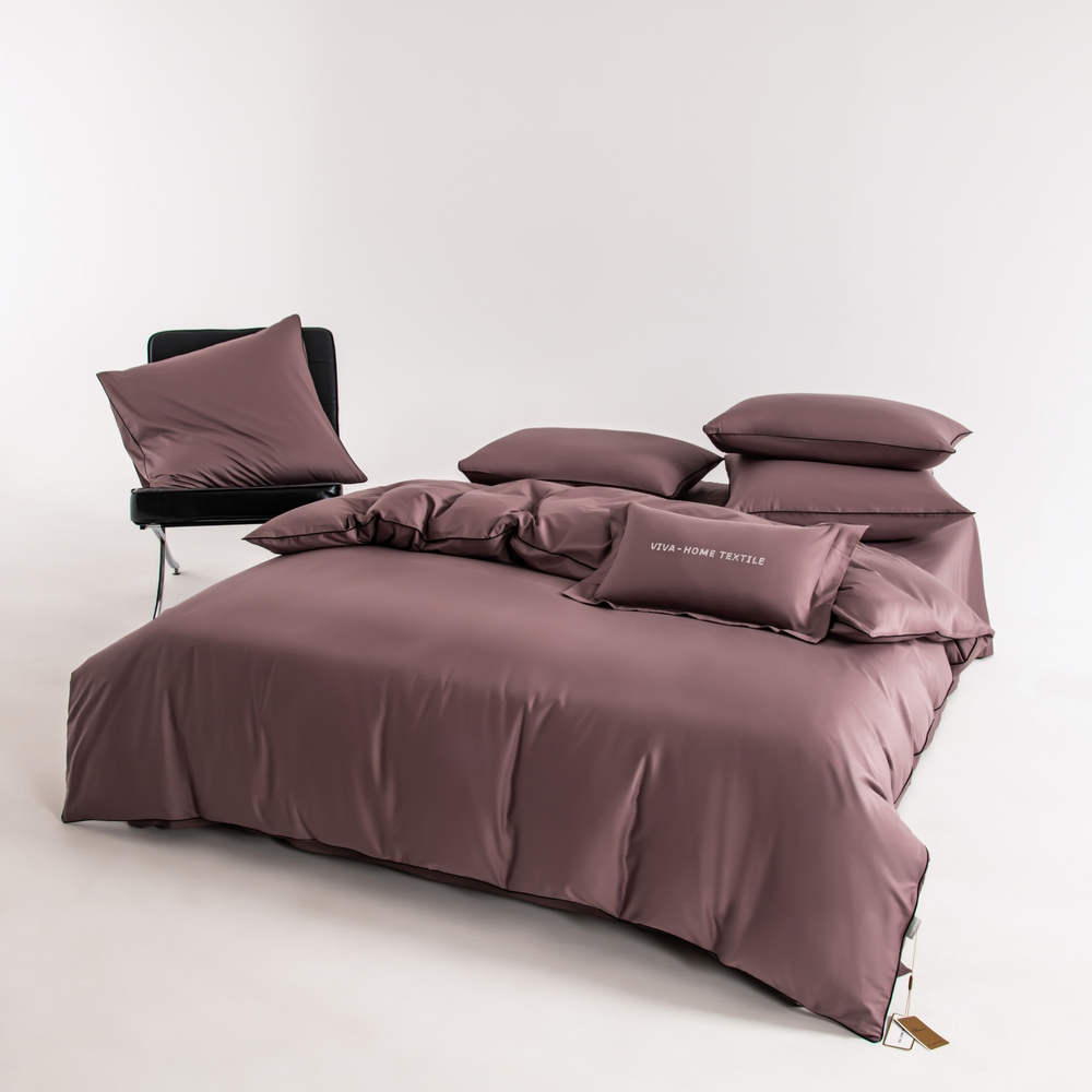 КПБ Однотонный Сатин Элитный на резинке OCER007, 2 спальный, 4 наволочки, простынь 160*200*30
