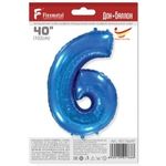 Шар (40"/102 см) Цифра, 6, Синий, в упаковке