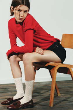 ZARA НОСКИ С АЖУРНЫМ УЗОРОМ ИЗ ВИСКОЗЫ, ЭКРЮ