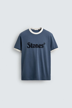 ZARA ФУТБОЛКА THE ROLLING STONES ®, ВЫЦВЕТШИЙ СИНИЙ