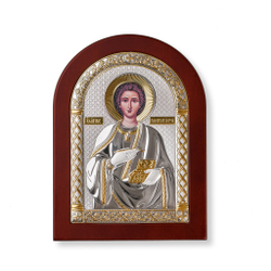 Пантелеймон, икона арочная, красное дерево 105х140