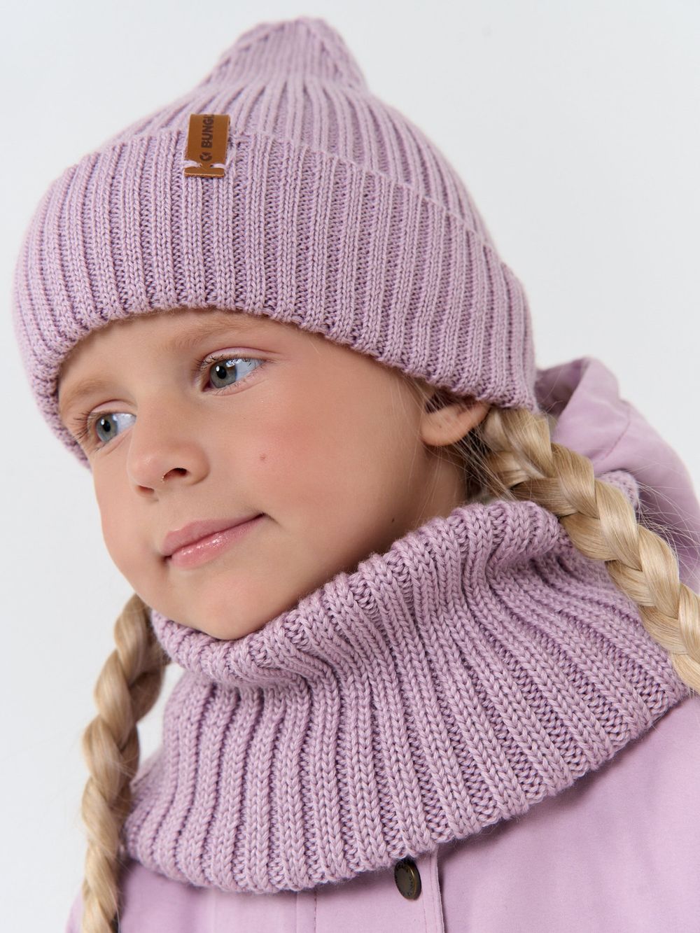 Снуд из смесовой шерсти "Вереск" вертикальная вязка