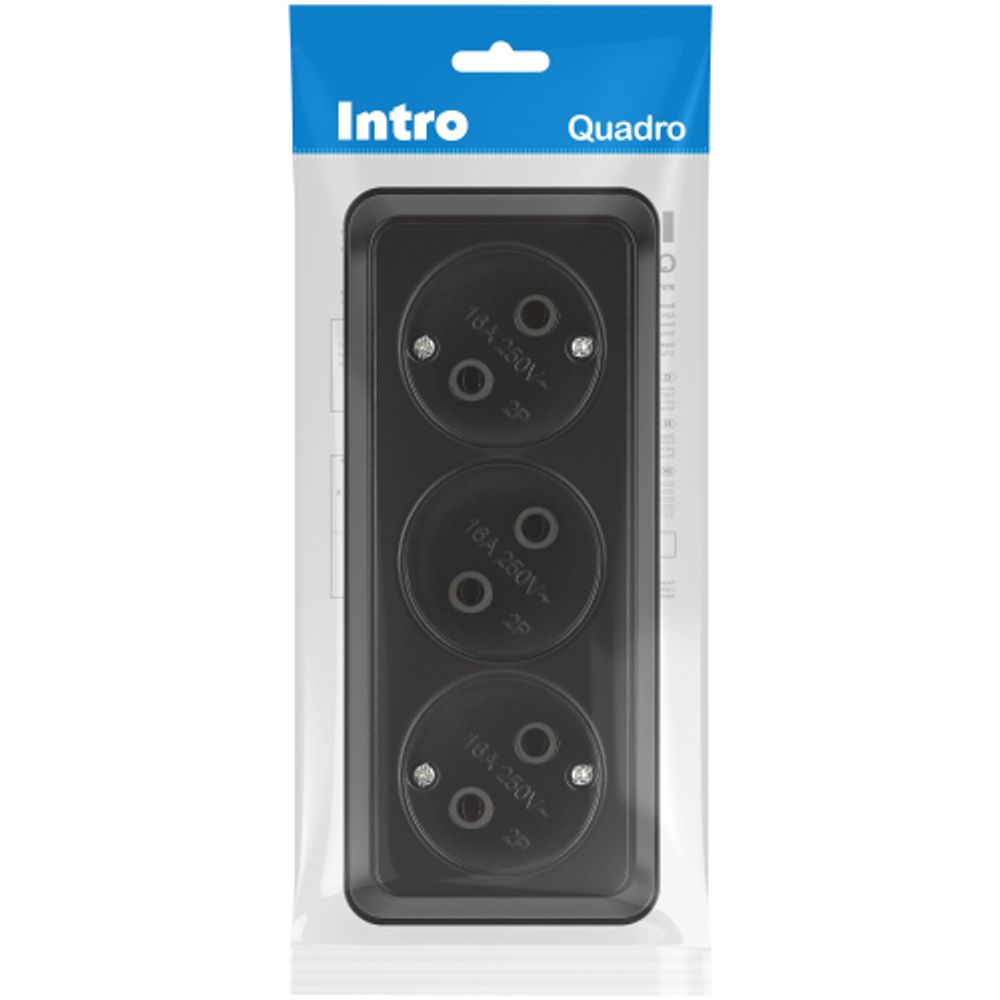 Розетка Intro Quadro 2-205-05 тройная без заземления 3х2P 16А-250В IP20 ОУ антрацит | Intro