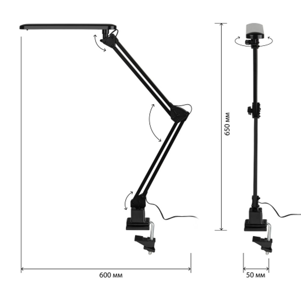 Настольный светильник ЭРА NLED-441-7W-BK светодиодный на струбцине черный