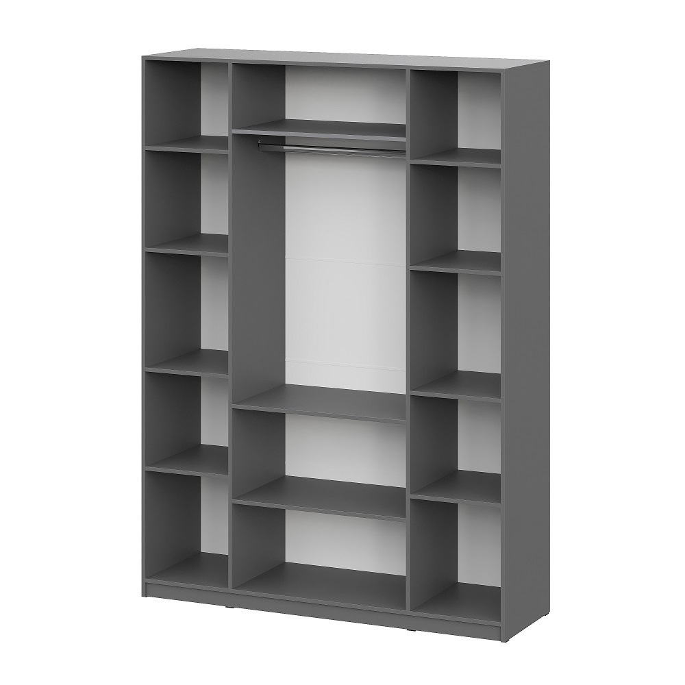 Шкаф распашной с наполнением (11 полок + 2 ящика + штанга) ШК 5 (1600), Графит