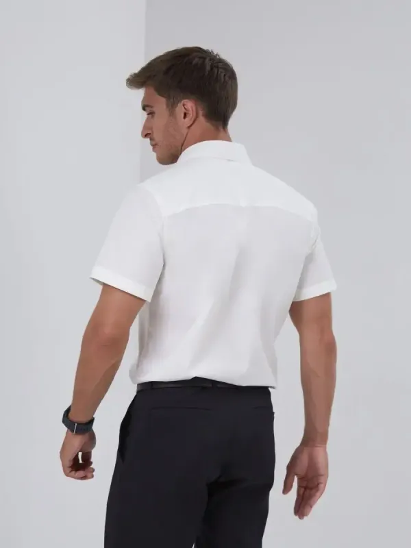 Рубашка приталенная SLIM FIT с коротким рукавом, молочная