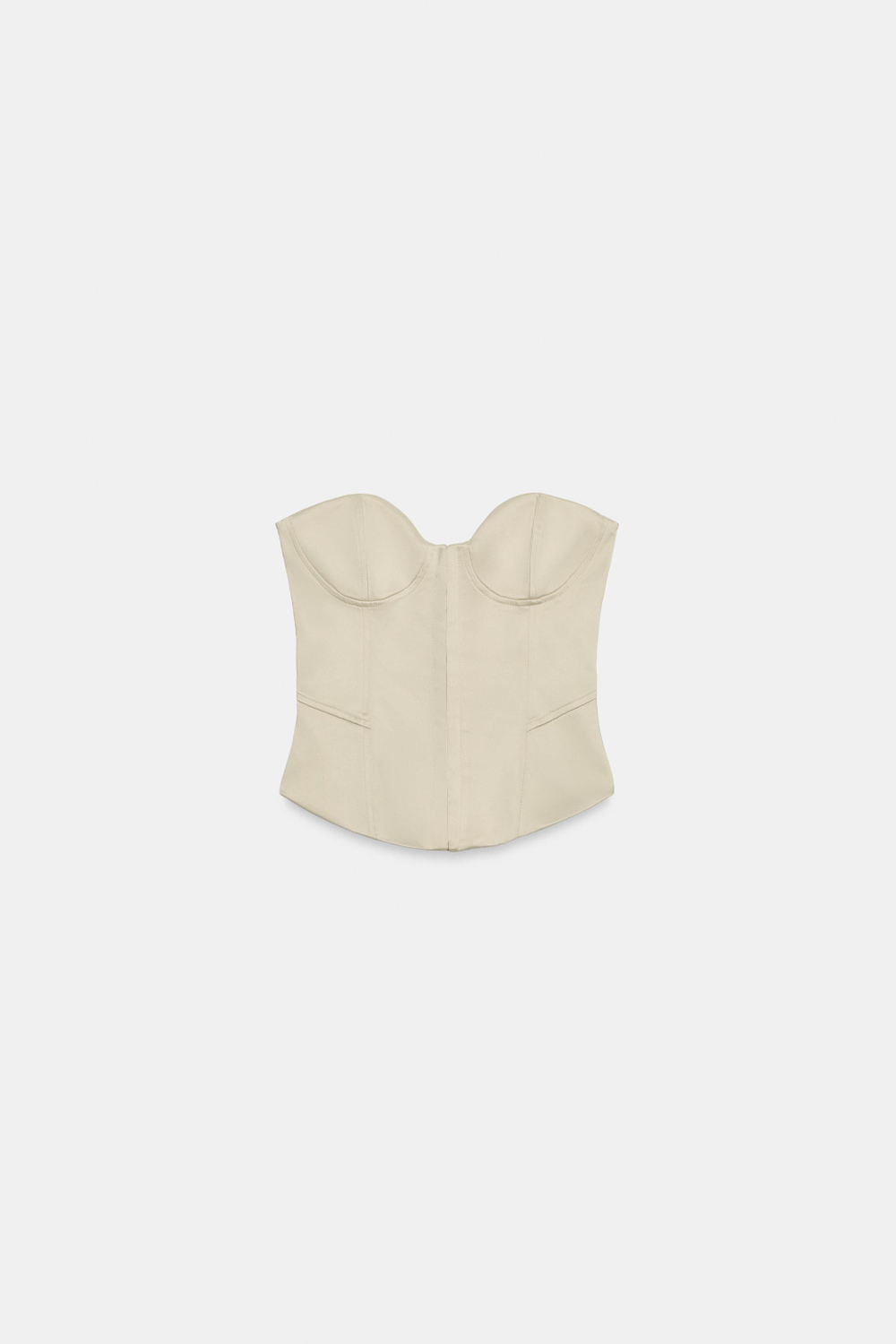 ZARA АТЛАСНЫЙ ТОП-КОРСЕТ БЕЗ БРЕТЕЛЕЙ, ПЕСОЧНЫЙ